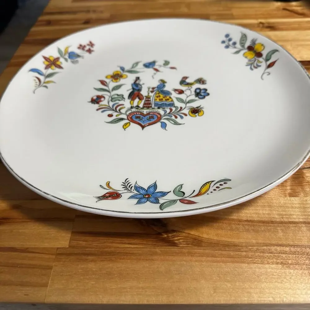 Iva-Lure Crooksville Serving Plate Platter Pennsylvania Dutch Folk Art 12”